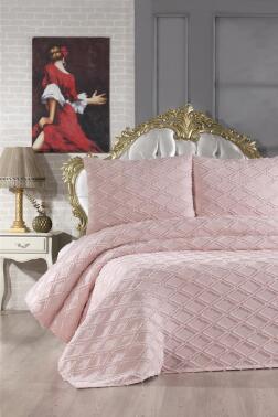 Çeyiz Diyarı Vesya 3 Parça Çift Kişilik Pike Takımı Pudra - 1