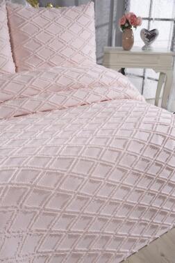 Çeyiz Diyarı Vesya 3 Parça Çift Kişilik Pike Takımı Pudra - 3