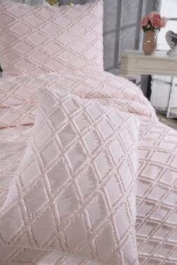 Çeyiz Diyarı Vesya 3 Parça Çift Kişilik Pike Takımı Pudra - 7