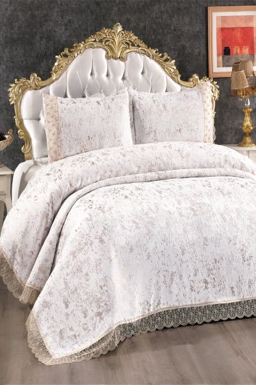 Çeyiz Diyarı Yonca Yatak Örtüsü Krem Cappucino - Çeyiz Diyarı