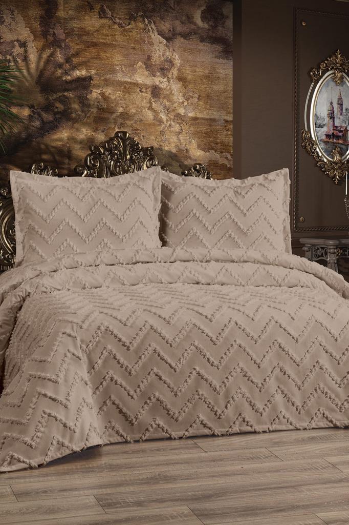 Çeyiz Diyarı Zigoks 3 Parça Çift Kişilik Pike Takımı Bej - 1