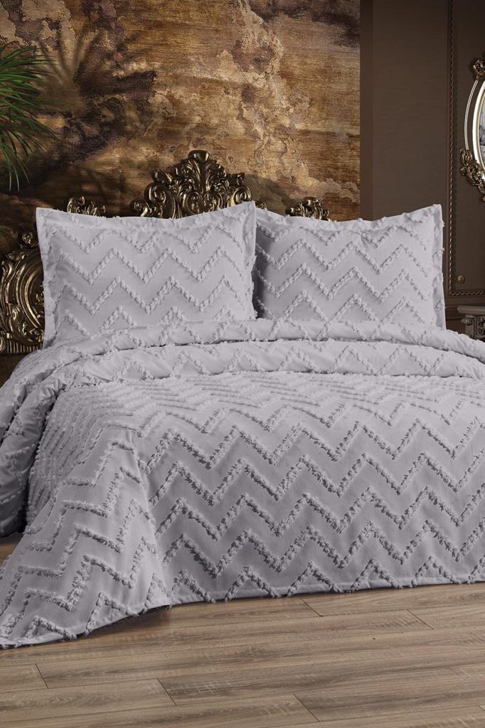 Çeyiz Diyarı Zigoks 3 Parça Çift Kişilik Pike Takımı Gri - 1