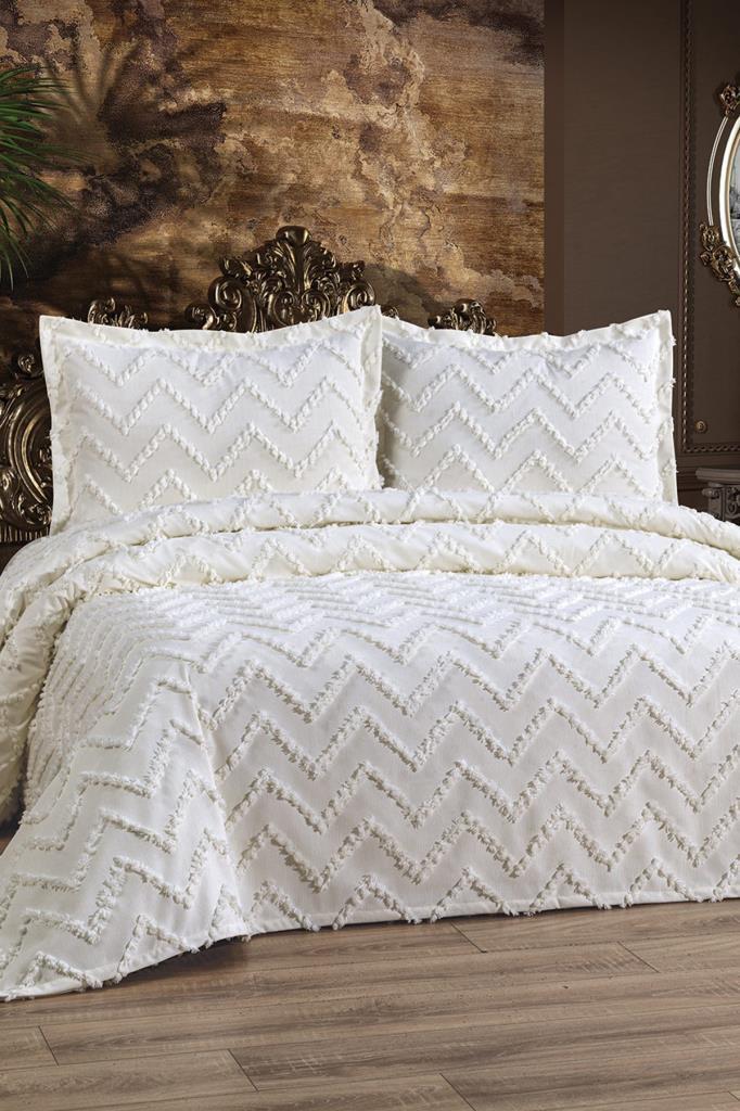 Çeyiz Diyarı Zigoks 3 Parça Çift Kişilik Pike Takımı Krem - 1