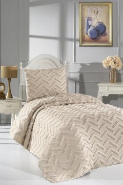 Çeyiz Diyarı Zigra 2 Parça Tek Kişilik Pike Takımı Bej - 1