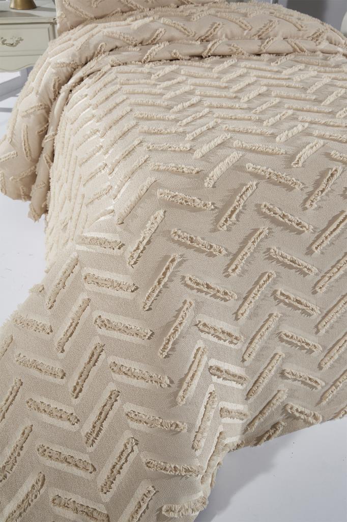 Çeyiz Diyarı Zigra 2 Parça Tek Kişilik Pike Takımı Bej - 3