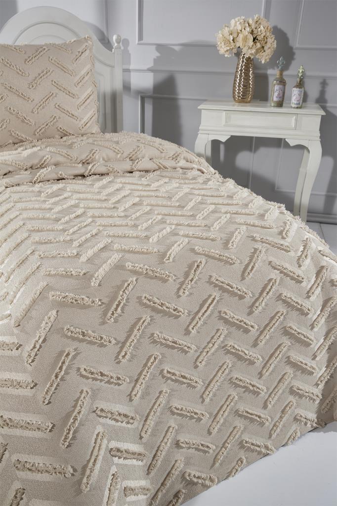 Çeyiz Diyarı Zigra 2 Parça Tek Kişilik Pike Takımı Bej - 4