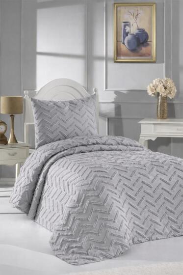 Çeyiz Diyarı Zigra 2 Parça Tek Kişilik Pike Takımı Gri - Çeyiz Diyarı