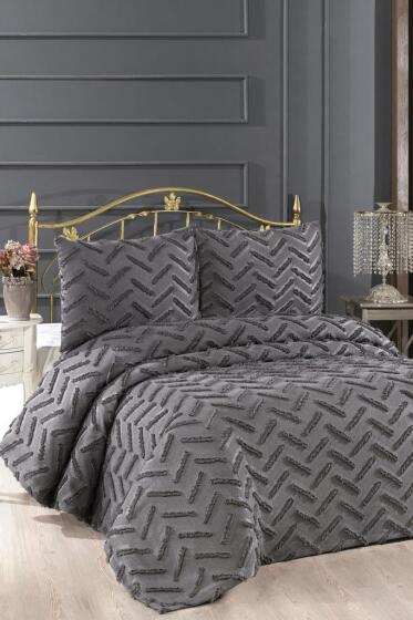 Çeyiz Diyarı Zigra 3 Parça Çift Kişilik Pike Takımı Antrasit - Çeyiz Diyarı