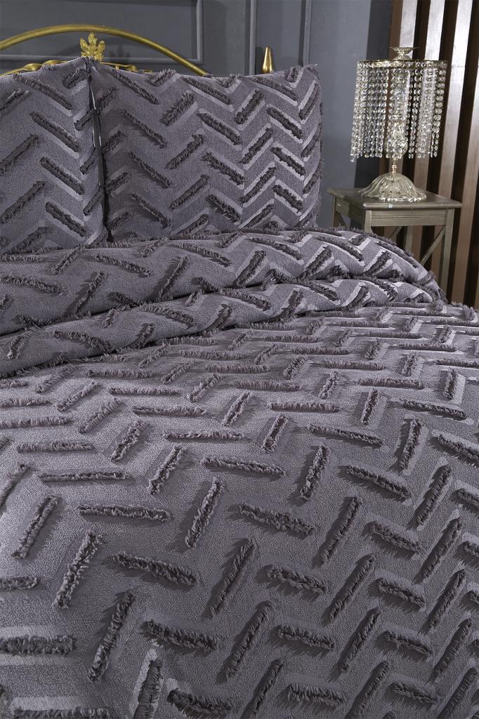 Çeyiz Diyarı Zigra 3 Parça Çift Kişilik Pike Takımı Antrasit - 3