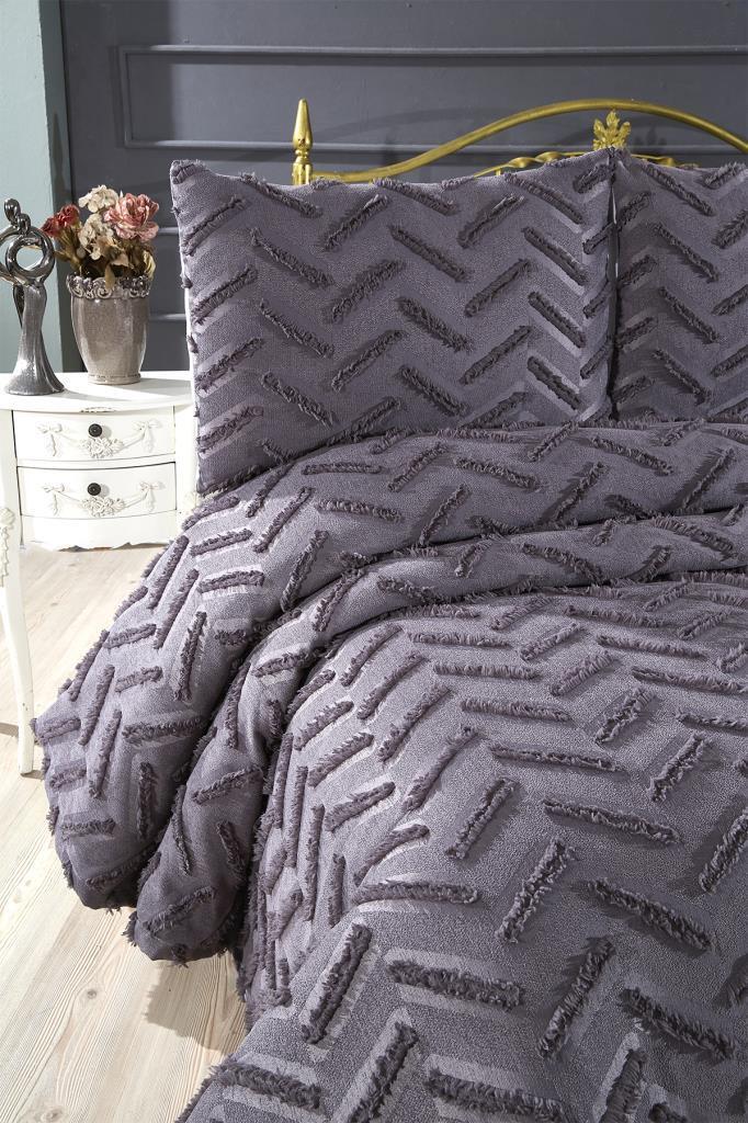 Çeyiz Diyarı Zigra 3 Parça Çift Kişilik Pike Takımı Antrasit - 4