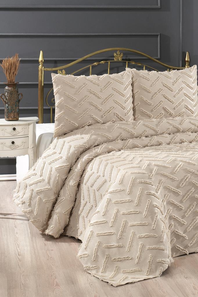 Çeyiz Diyarı Zigra 3 Parça Çift Kişilik Pike Takımı Bej - 1