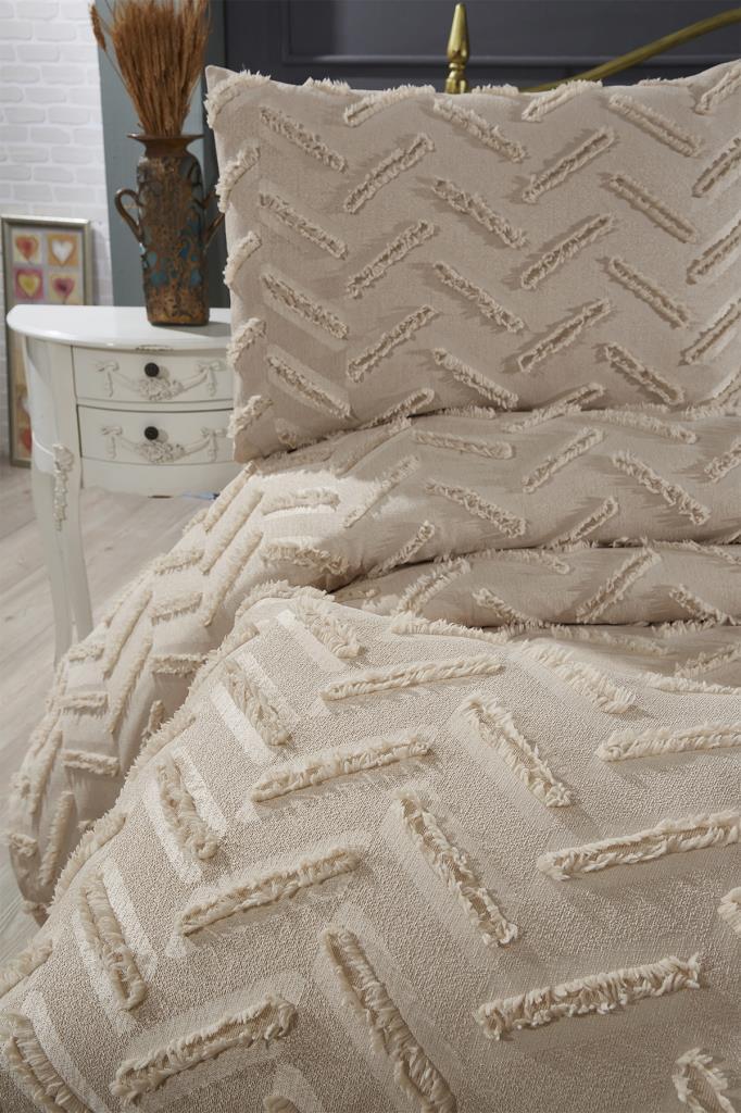 Çeyiz Diyarı Zigra 3 Parça Çift Kişilik Pike Takımı Bej - 4