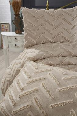 Çeyiz Diyarı Zigra 3 Parça Çift Kişilik Pike Takımı Bej - 4