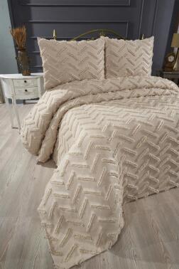 Çeyiz Diyarı Zigra 3 Parça Çift Kişilik Pike Takımı Bej - 5