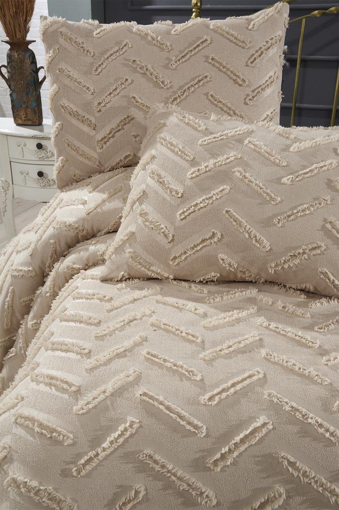 Çeyiz Diyarı Zigra 3 Parça Çift Kişilik Pike Takımı Bej - 6