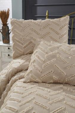 Çeyiz Diyarı Zigra 3 Parça Çift Kişilik Pike Takımı Bej - 7