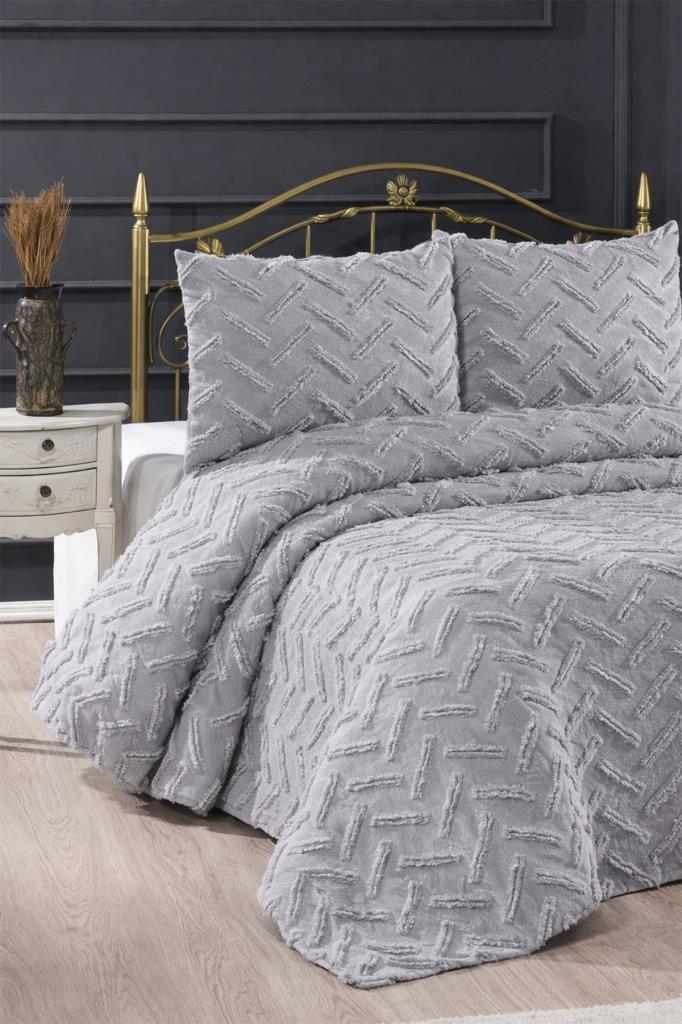 Çeyiz Diyarı Zigra 3 Parça Çift Kişilik Pike Takımı Gri - 1