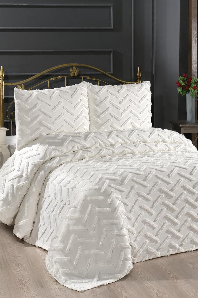 Çeyiz Diyarı Zigra 3 Parça Çift Kişilik Pike Takımı Krem - 1