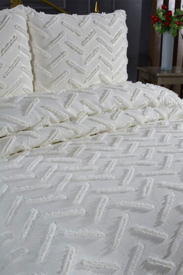 Çeyiz Diyarı Zigra 3 Parça Çift Kişilik Pike Takımı Krem - Çeyiz Diyarı (1)