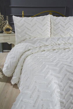 Çeyiz Diyarı Zigra 3 Parça Çift Kişilik Pike Takımı Krem - 4