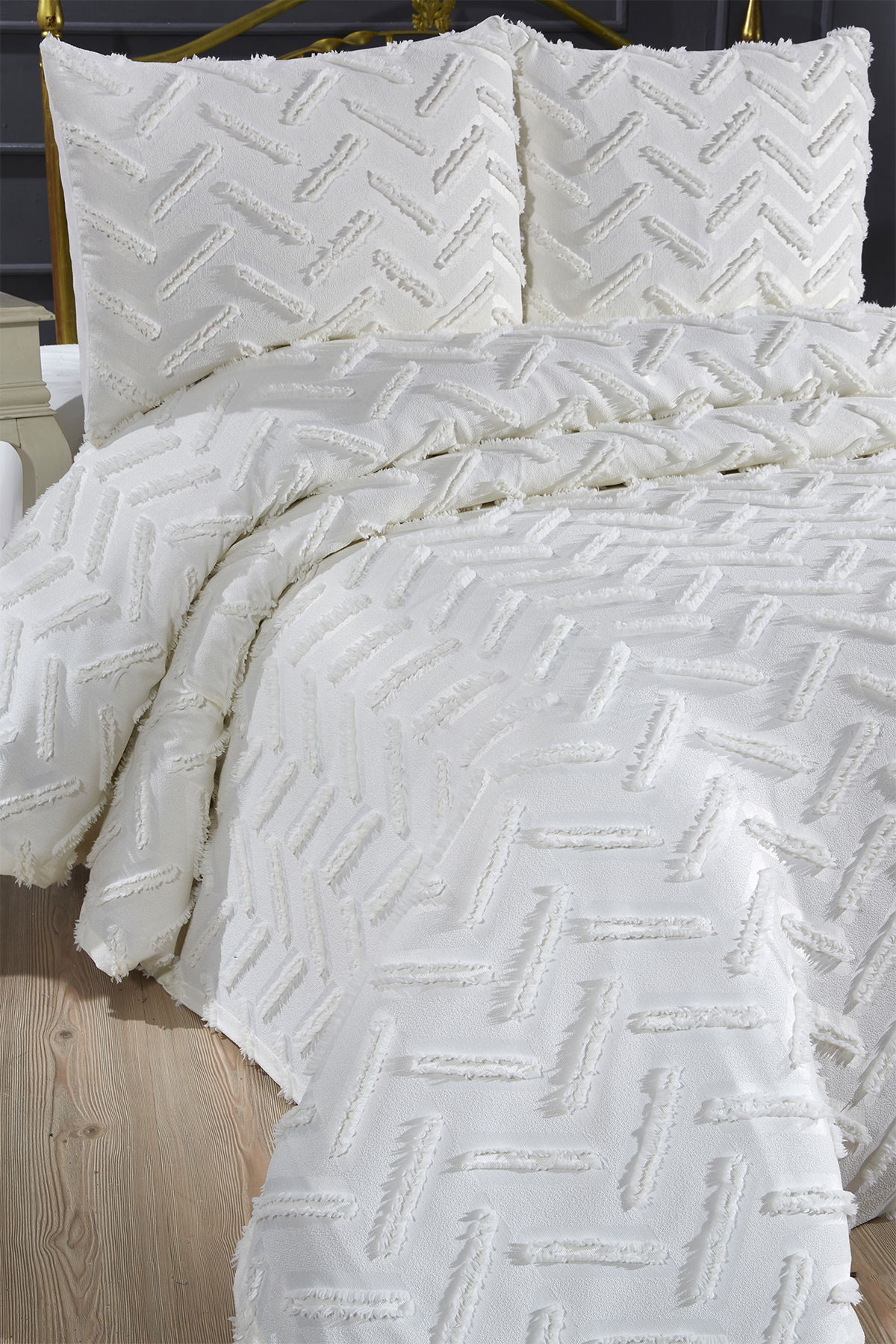 Çeyiz Diyarı Zigra 3 Parça Çift Kişilik Pike Takımı Krem - 7