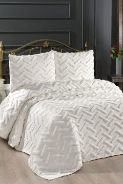 Çeyiz Diyarı Zigra 3 Parça Çift Kişilik Pike Takımı Krem - 1