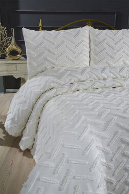 Çeyiz Diyarı Zigra 3 Parça Çift Kişilik Pike Takımı Krem - 8