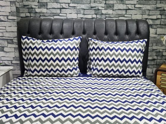 Çeyiz Diyarı Zigzag Çift Kişilik Nevresim Takımı Lacivert - Çeyiz Diyarı