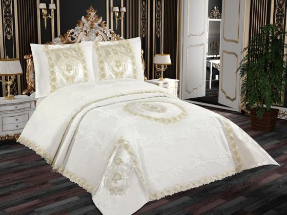 Çeyizdiyarı Asude 6 Parça Şönil Pike Takımı Krem - Çeyiz Diyarı