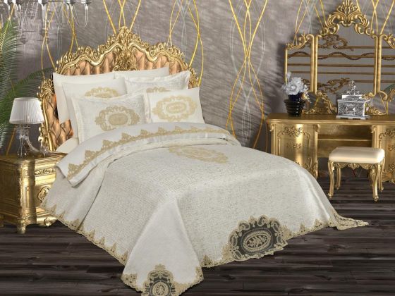 Çeyizdiyarı Carla 6 Parça Şönil Pike Takımı Krem - Çeyiz Diyarı