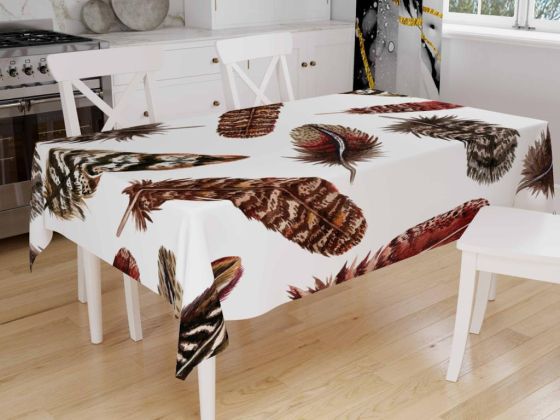 Çeyizdiyarı Dijital Baskı Feather Masa Örtüsü Beyaz - Çeyiz Diyarı