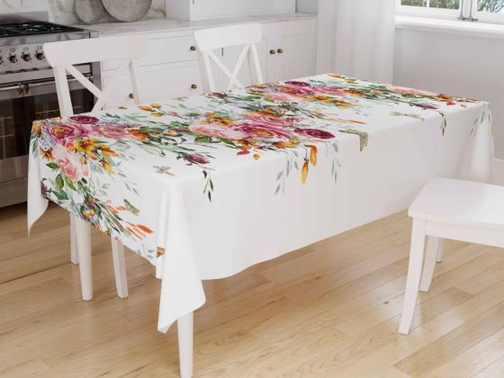 Çeyizdiyarı Dijital Baskı Flovre Masa Örtüsü Beyaz - Çeyiz Diyarı