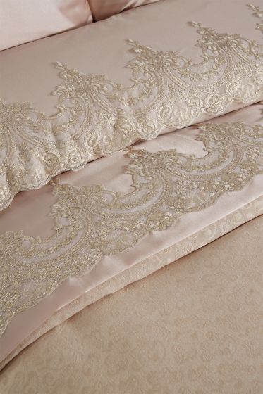 Çeyizdiyarı Fransız Güpürlü Diana Gelin Seti 7 Parça Bej - Çeyiz Diyarı (1)