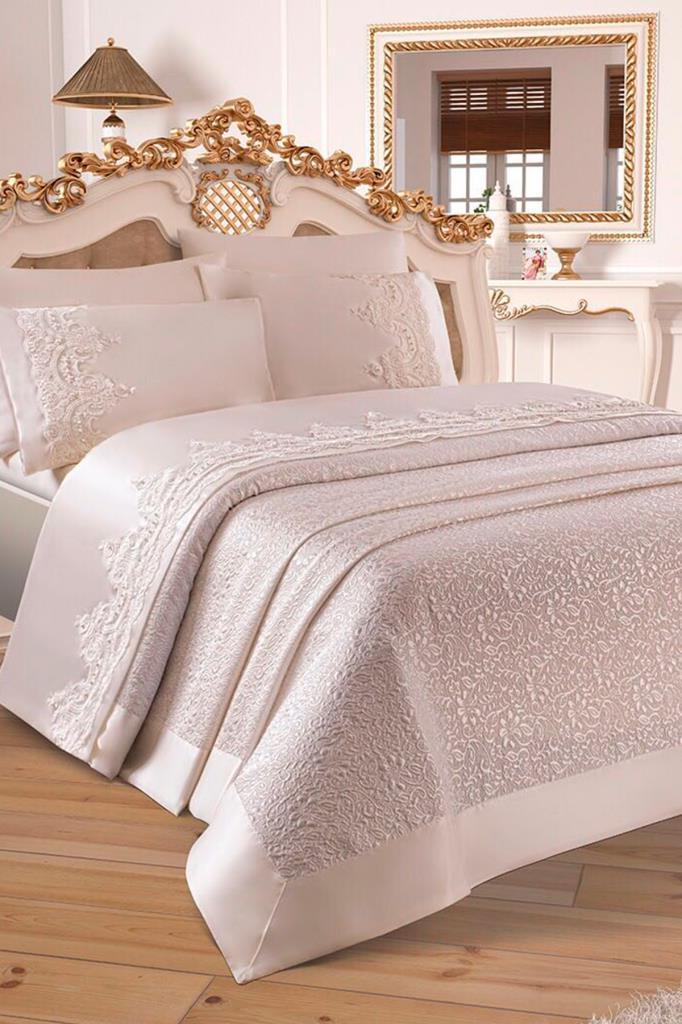 Çeyizdiyarı Fransız Güpürlü Diana Pike Takımı Bej - 1