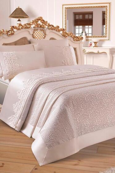 Çeyizdiyarı Fransız Güpürlü Diana Pike Takımı Bej - Çeyiz Diyarı