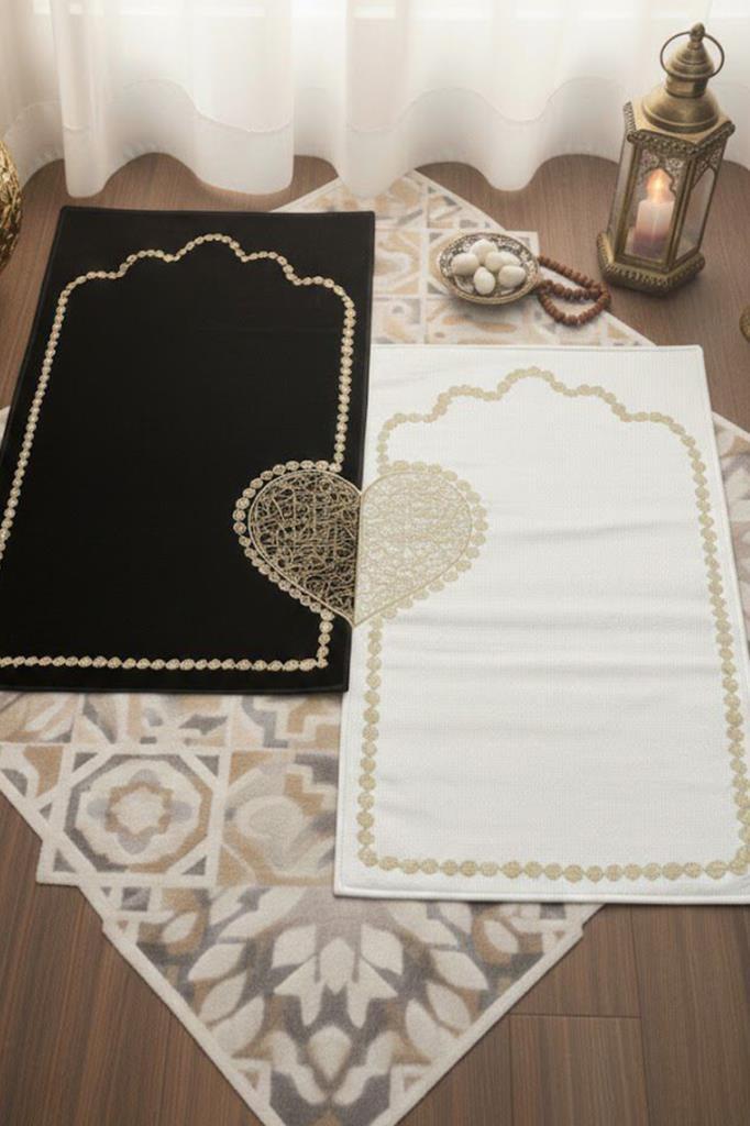 Çeyizdiyarı İrem Kadife 2'li Seccade Takımı Krem Siyah - 1