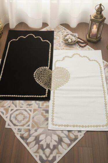 Çeyizdiyarı İrem Kadife 2'li Seccade Takımı Krem Siyah - Çeyiz Diyarı