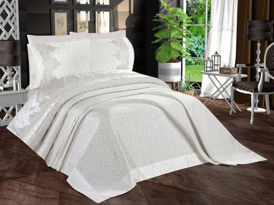 Çeyizdiyarı Kristal 6 Parça Şönil Pike Takımı Krem - Çeyiz Diyarı