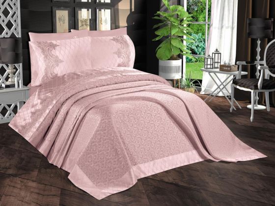 Çeyizdiyarı Kristal 6 Parça Şönil Pike Takımı Pudra - Çeyiz Diyarı