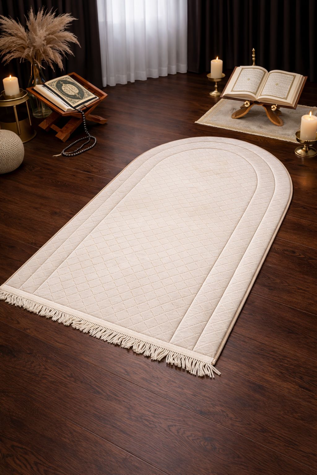 Çeyizdiyarı Nesibe Kadife Dolgulu Seccade Krem - 1