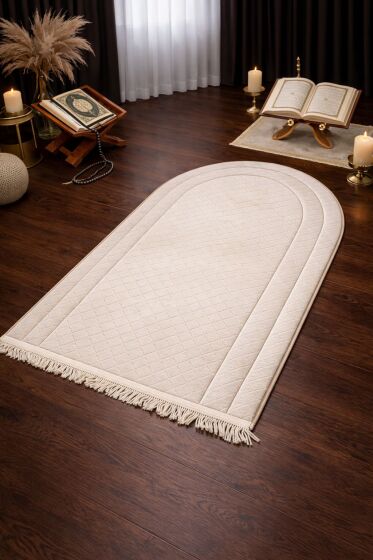 Çeyizdiyarı Nesibe Kadife Dolgulu Seccade Krem - Çeyiz Diyarı