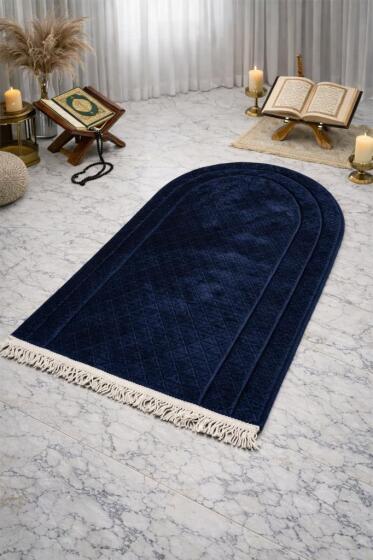 Çeyizdiyarı Nesibe Kadife Dolgulu Seccade Lacivert - Çeyiz Diyarı