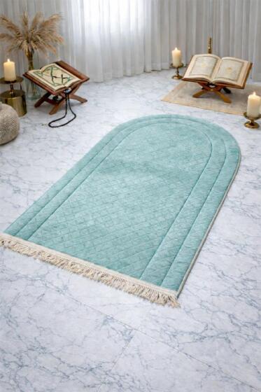 Çeyizdiyarı Nesibe Kadife Dolgulu Seccade Mint - Çeyiz Diyarı