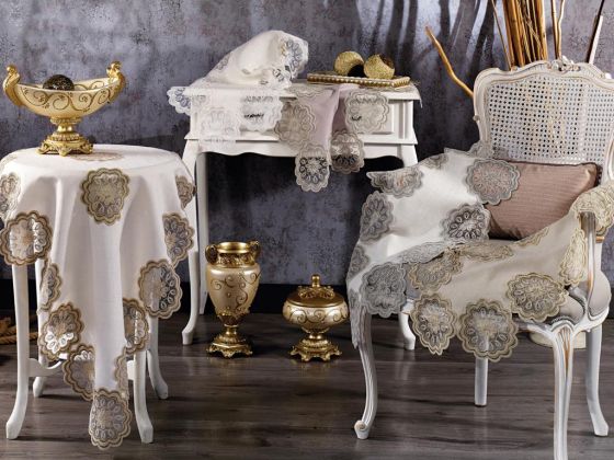 Çeyizdiyarı Perla 5 Parça Salon Takımı Ekru - Çeyiz Diyarı (1)
