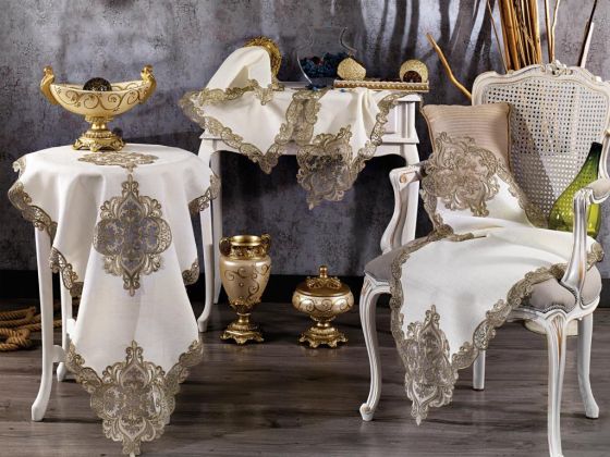 Çeyizdiyarı Tual Keten 5 Parça Salon Takımı Cappucino - Çeyiz Diyarı (1)