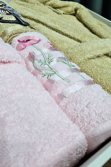 Çeyizlik Aile Bornoz Seti 4 Parça Pudra Cappucino - Çeyiz Diyarı (1)