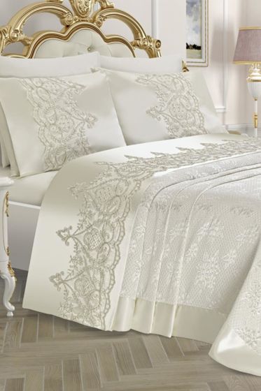 Çeyizlik Pike Takımı Elegance Krem - Çeyiz Diyarı