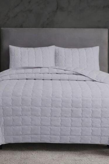 Cher Kapitoneli 240x260cm Çift Kişilik Yatak Örtüsü Gri - Çeyiz Diyarı