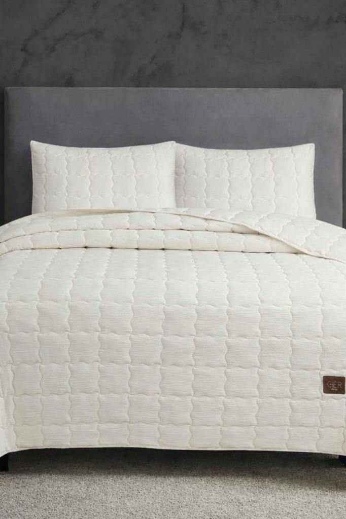 Cher Kapitoneli 240x260cm Çift Kişilik Yatak Örtüsü Krem - 1