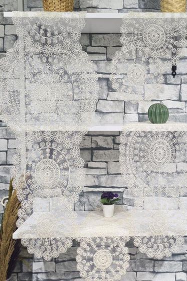 Çiçek Kordonlu 5 Parça Salon Takımı Krem - Çeyiz Diyarı